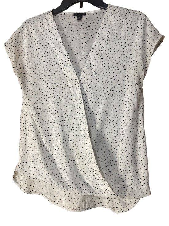 Ann Taylor Tops - Ann Taylor White Cap-Sleeve Faux Wrap Blouse Black Dot Confetti Print - Size XS